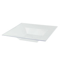 Assiette réemployable plastique PS carrée creuse transparente "Quadra"  215x215mm H40mm 350ml