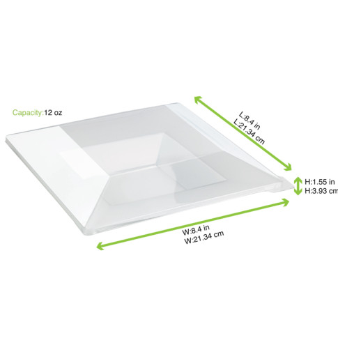 Assiette réemployable plastique PS carrée creuse transparente "Quadra"  215x215mm H40mm 350ml