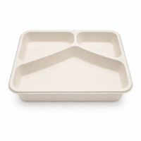 Barquette scellable blanche en pulpe de canne avec 3 compartiments 227x178mm H45mm 890ml