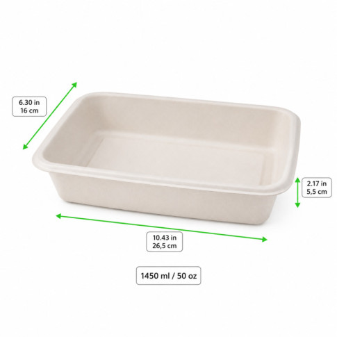 Barquette scellable pulpe laminée PLA "gastronorme" 1/4 265x160mm H55mm 1450ml