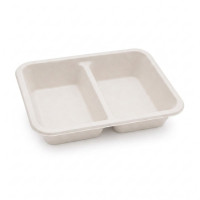 Barquette scellable blanche en pulpe de canne avec 2 compartiments 227x178mm H45mm 1060ml