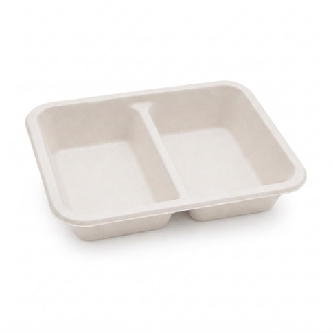 Barquette scellable blanche en pulpe de canne avec 2 compartiments 227x178mm H45mm 1060ml