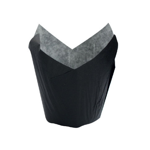 Caissette de cuisson forme tulipe en papier noir ingraissable   H60mm