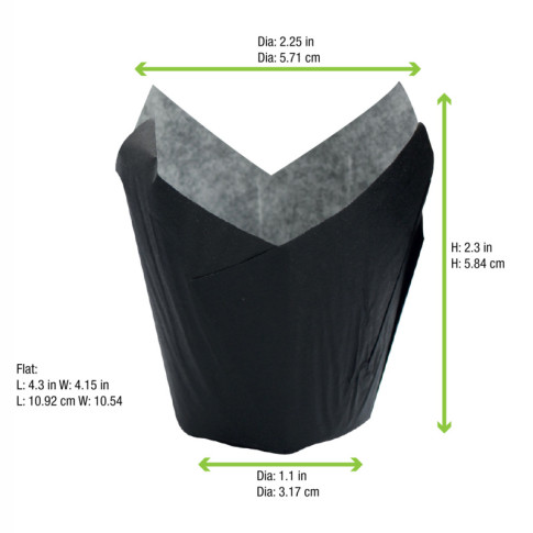 Caissette de cuisson forme tulipe en papier noir ingraissable   H60mm