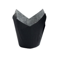 Caissette de cuisson forme tulipe en papier noir ingraissable   H80mm