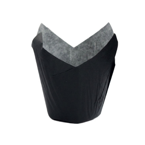 Caissette de cuisson forme tulipe en papier noir ingraissable   H80mm
