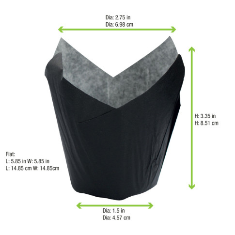 Caissette de cuisson forme tulipe en papier noir ingraissable   H80mm