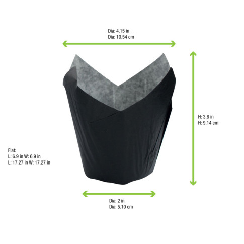 Caissette de cuisson forme tulipe en papier noir ingraissable   H90mm