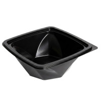Saladier plastique PET carré noir vrillé 200x200mm H80mm 1000ml