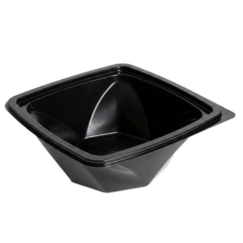 Saladier plastique PET carré noir vrillé 200x200mm H80mm 1000ml