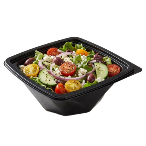 Saladier plastique PET carré noir vrillé 200x200mm H80mm 1000ml