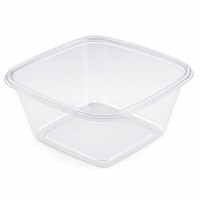 Saladier plastique PET carré transparent 190x190mm H45mm 750ml