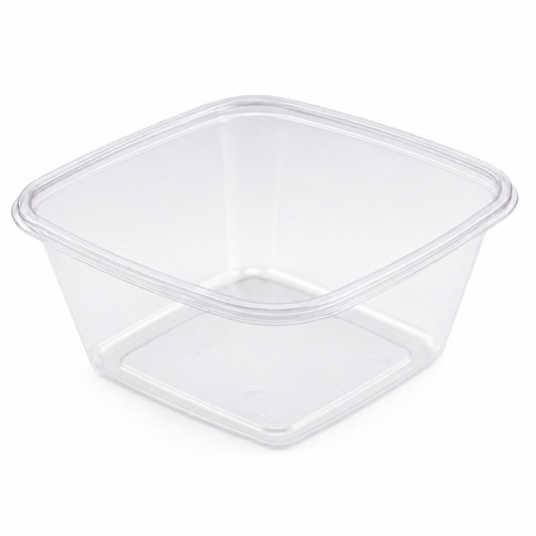 Saladier plastique PET carré transparent 190x190mm H45mm 750ml