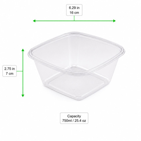 Saladier plastique PET carré transparent 190x190mm H45mm 750ml