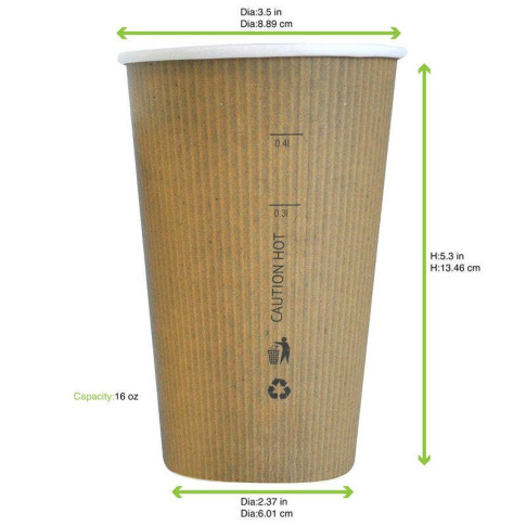 Gobelet Nature Cup en carton kraft brun strié  H132mm 450ml