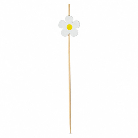 Pique en bambou avec fleur de marguerite blanche  H105mm