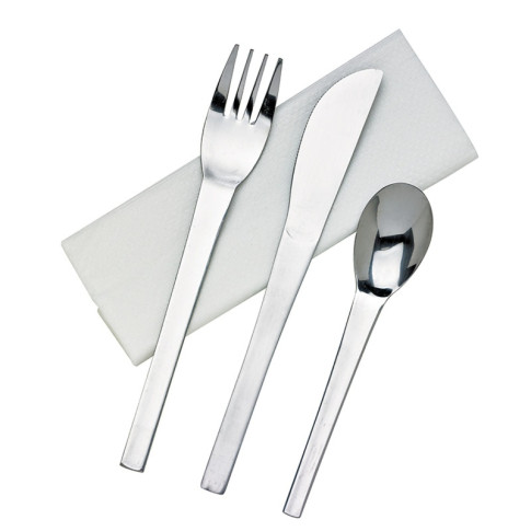 Kit couverts inox 4 en 1: couteau fourchette cuillère serviette   H160mm