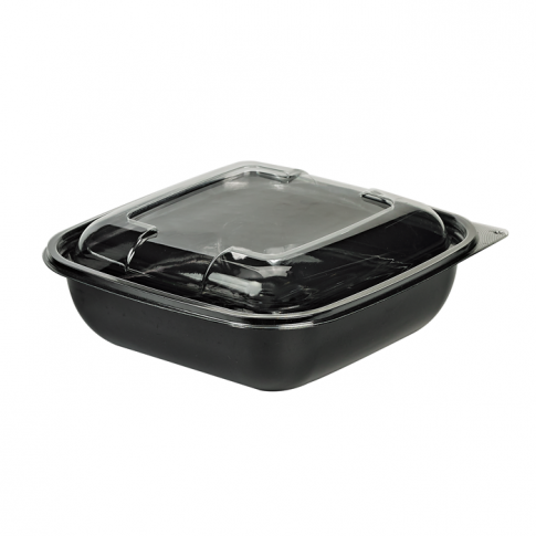 Saladier PET carré noir avec couvercle