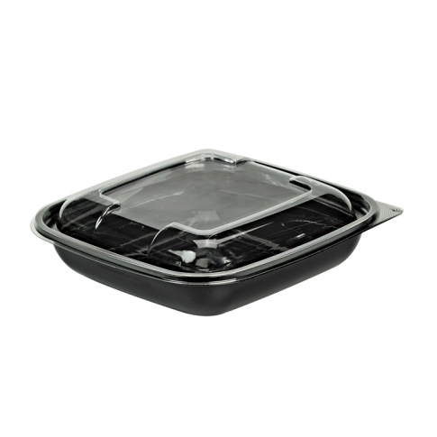 Saladier PET carré noir avec couvercle
