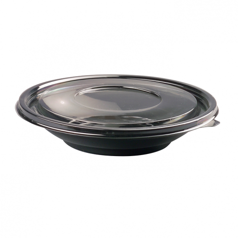 Saladier PET rond noir avec couvercle