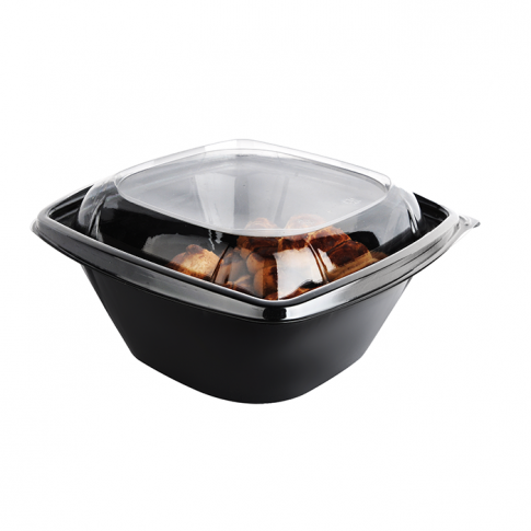 Saladier PET carré noir avec couvercle
