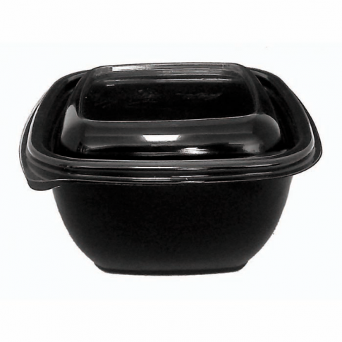 Saladier PET carré noir avec couvercle