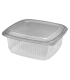 Barquette plastique PET carrée transparente avec couvercle attaché