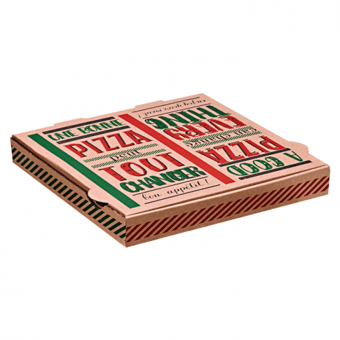 Boîte à pizza carton brun décor "Une bonne pizza"  260x260mm H35mm