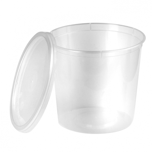 Boite plastique PP ronde transparente avec couvercle 870ml Ø120mm  H125mm