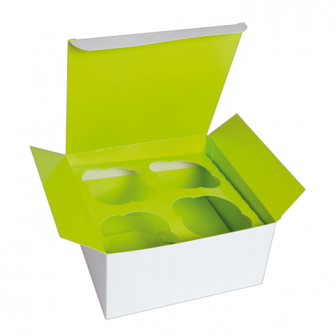 Boîte carton cup cake avec insert vert (pour 4 pcs)