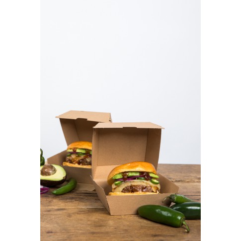 Boîte burger carton kraft brun  95x95mm H50mm