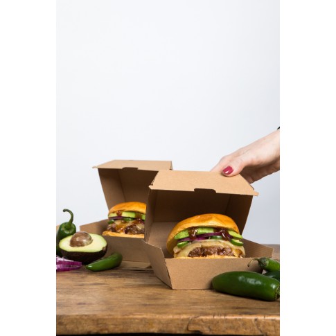 Boîte burger carton kraft brun  95x95mm H50mm