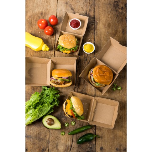Boîte burger carton kraft brun  95x95mm H50mm