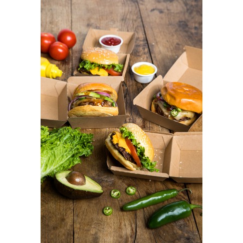 Boîte burger carton kraft brun  95x95mm H50mm