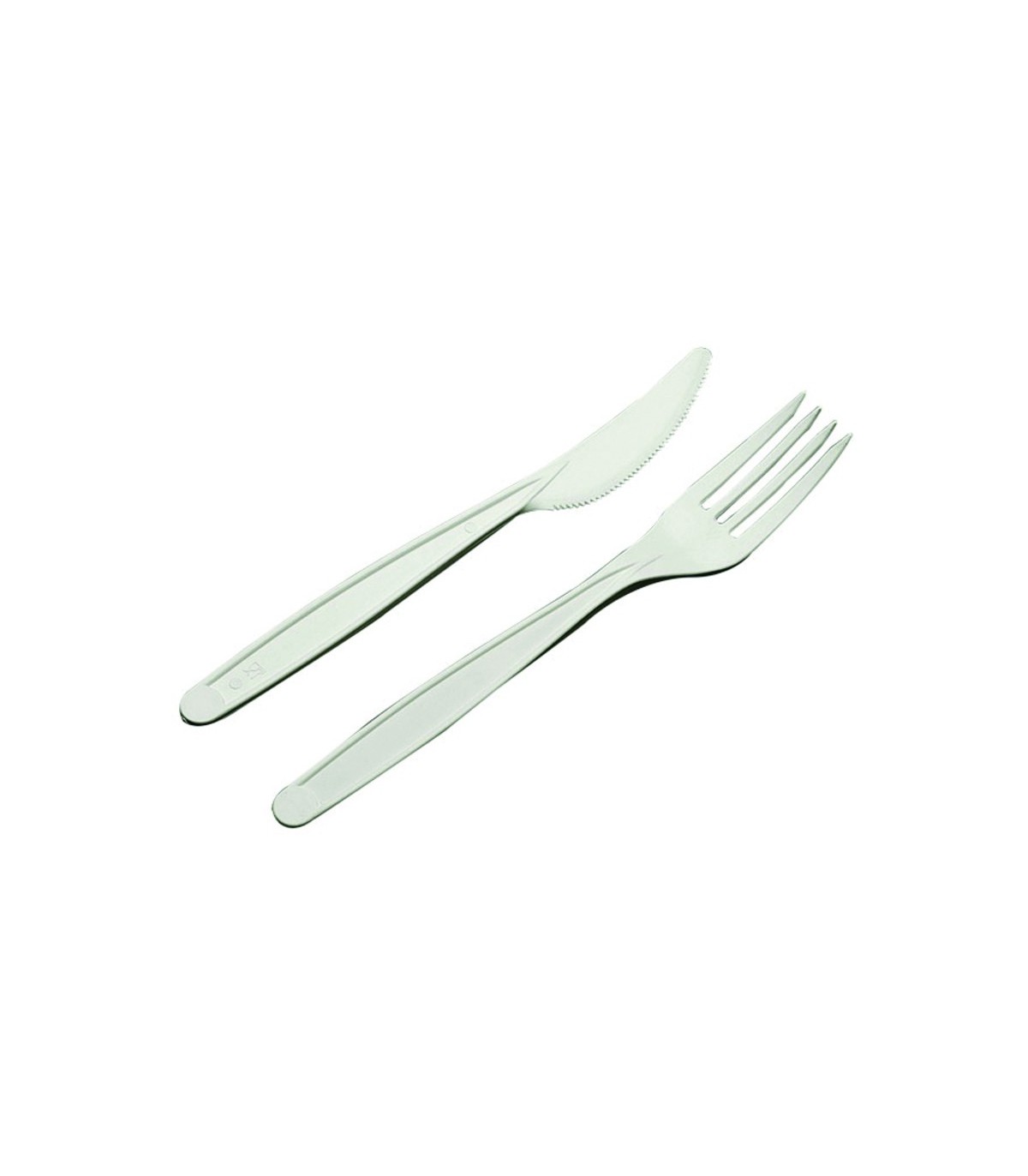 Kit couvert PLA blanc 2/1: couteau fourchette, emballage H180mm