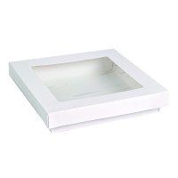 Boîte "Kray" carrée carton blanc avec couvercle à fenêtre en PLA 700ml   H50mm