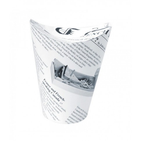 Gobelet snack refermable perforé carton blanc décor journal 350ml Ø86mm  H139mm