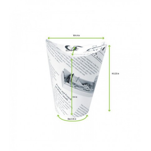 Gobelet snack refermable perforé carton blanc décor journal 350ml Ø86mm  H139mm