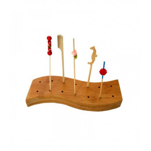 Support en bambou forme vague pour 14 piques 160x65mm H20mm