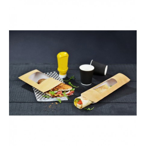 Etui carton ondulé avec fenêtre rectangulaire pour sandwich chaud  183x114mm H44mm
