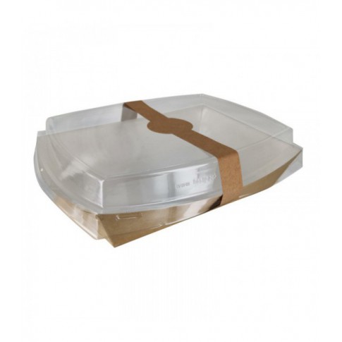 Panier à salade carton kraft brun laminé interieur blanc  220x170mm H40mm 850ml