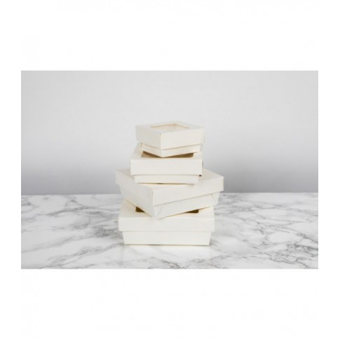 Boite "Kray" carrée carton blanc avec couvercle à fenêtre  205x205mm H40mm 1450ml
