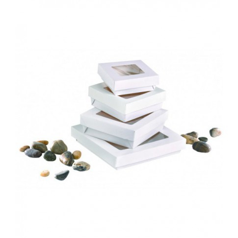Boite "Kray" carrée carton blanc avec couvercle à fenêtre  205x205mm H40mm 1450ml