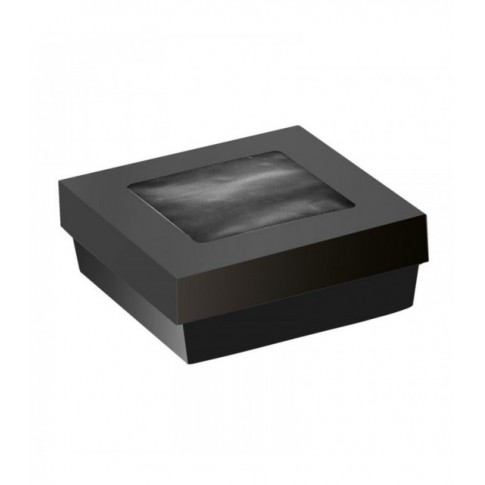 Boîte "Kray" carrée carton noir avec couvercle à fenêtre  135x135mm H50mm