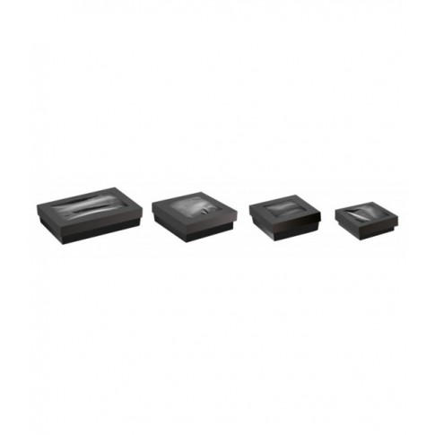 Boîte "Kray" carrée carton noir avec couvercle à fenêtre  135x135mm H50mm