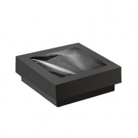 Boîte "Kray" carrée carton noir avec couvercle à fenêtre  115x115mm H40mm