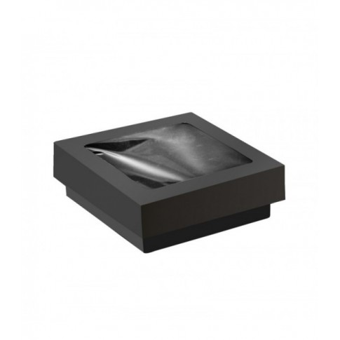 Boîte "Kray" carrée carton noir avec couvercle à fenêtre  115x115mm H40mm