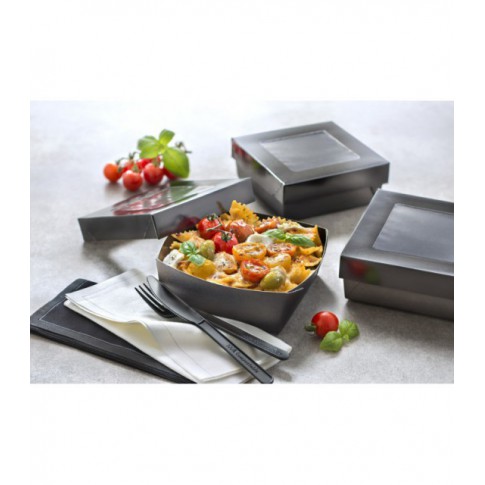 Boîte "Kray" carrée carton noir avec couvercle à fenêtre  115x115mm H40mm