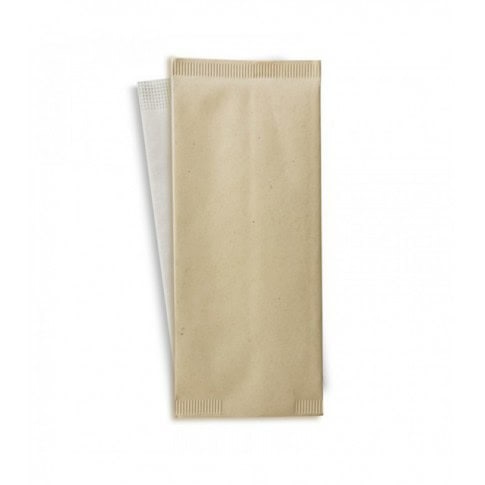 Pochette papier crème pour couverts avec serviette blanche  110x250mm