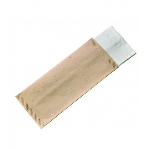 Pochette papier crème pour couverts avec serviette blanche  110x250mm